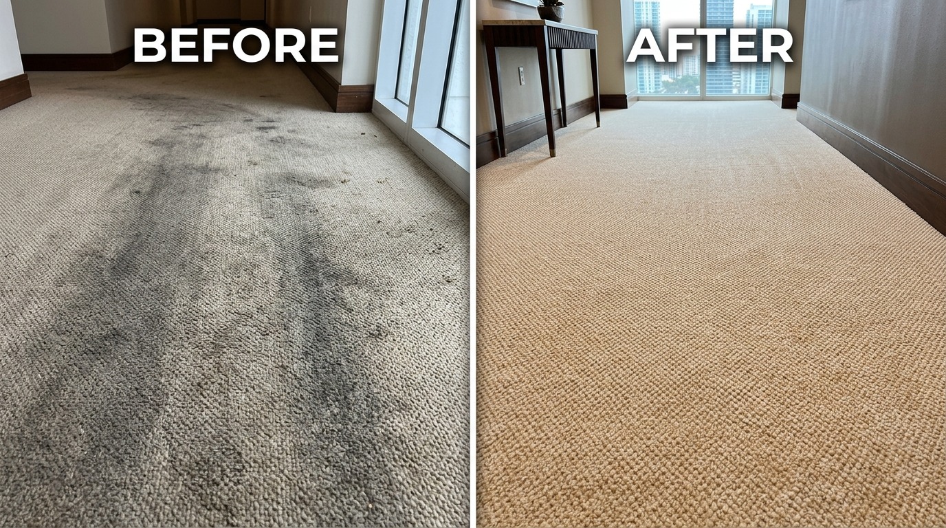 High-rise condo carpet cleaning in Brickell Miami with 2-hour dry time guarantee