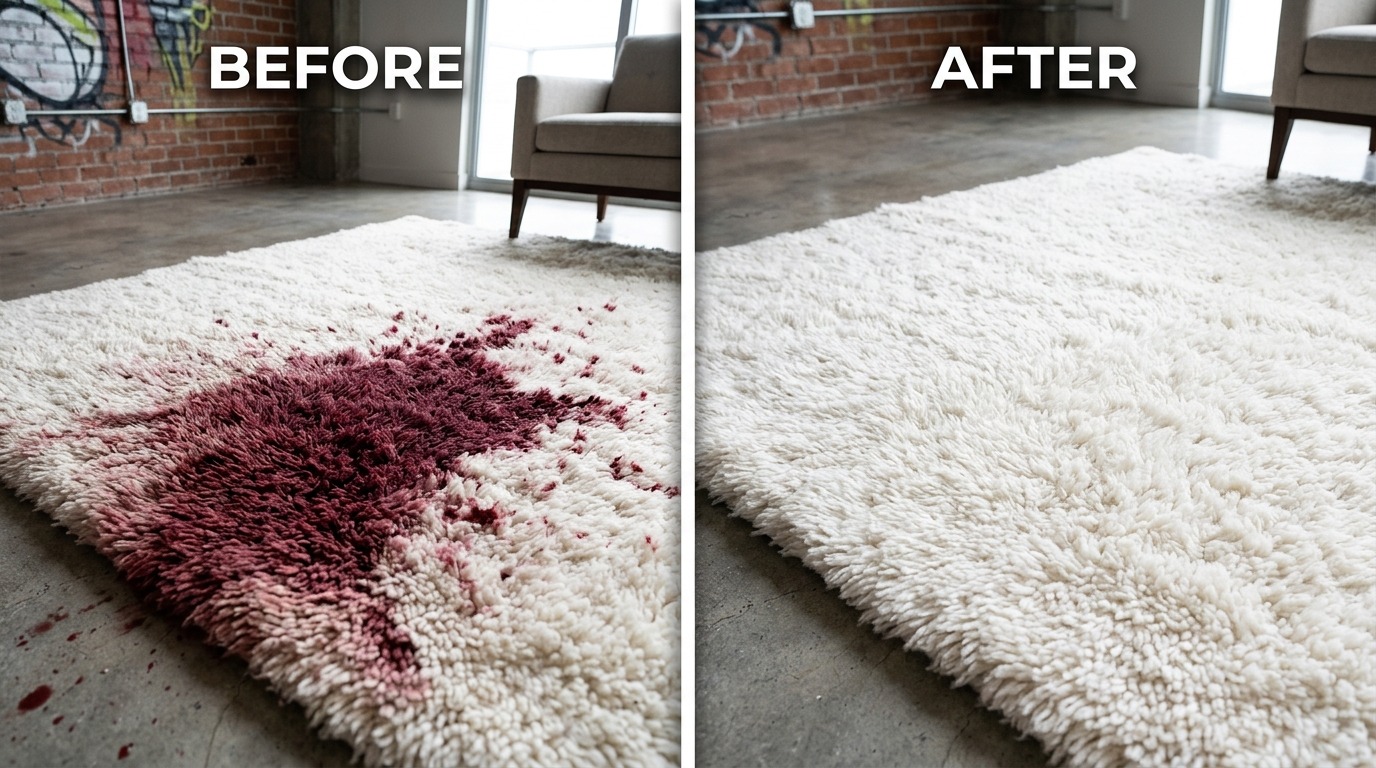 Commercial loft carpet and designer area rug cleaning in Wynwood Art District Miami